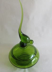 Vintage Wikinger Glas 60er Jahre Avocado grün Langschwanz Vogel Bonboniere Schale - Bild 1 von 7