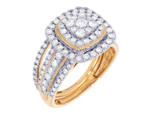 Square Cushion Cluster 1 CT Real Diamond Bridal Set Rings Yellow-White Gold - Picture 1 of 7