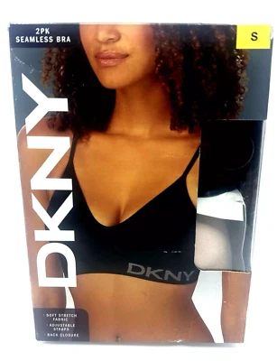 DKNY Women's 2-Pack Seamless Bra Black/Sand, Size Small S Adjustable Straps (199 - Image 1 of 2