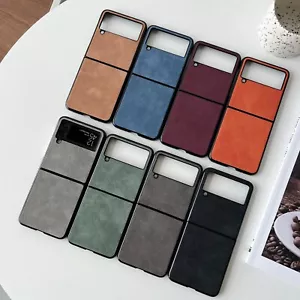 For Samsung Galaxy Z Flip 5 3 4 6 New Solid Color Leather Shockproof Phone Case - Picture 1 of 34