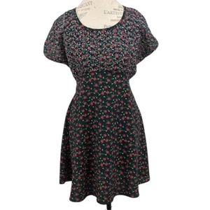 Up Front Y2K Babydoll Embroidered Mini Dress Black Floral Size 6 - Picture 1 of 8