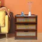 Wooden Bamboo Bedside Table With 3 Sliding Drawer Bedroom Sofa Side End Table