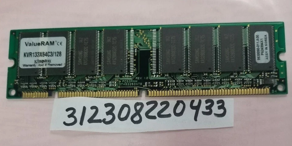 128MB 1RX8 SDRAM  SD  133MHZ  PC133 168PIN NON-ECC  UNBUFFERED SINGLE RANK 16X8 - Image 1 of 1