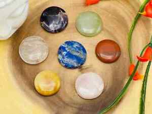 7 Chakra Round Palm Stone Set, Polished Smooth Pocket Stones with Velvet Pouch