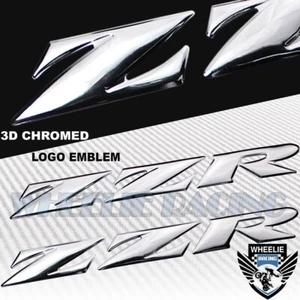 PAIR 7" 3D VINYL CHROME SILVER EMBLEM DECAL FOR KAWASAKI ZZR ZXR NINJA STICKER - Picture 1 of 1
