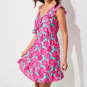 Vineyard Vines Kentucky Derby Painted Rose Ruffle Dress Sleeveless Size 4 NWT - Picture 1 of 16