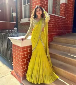 Designer Drapiert Sari Bluse Unstitch Bollywood Party Hochzeit Fertig Zum Tragen - Bild 1 von 10