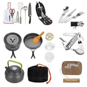 Camping Outdoor Tableware Cookware Mess Kit Portable Pot Pan Set Hiking Picnic - Picture 1 of 22