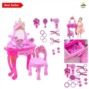 Vanity Dressing Table & Stool Toy - Play Set with Mirror & Accessories - Picture 1 of 10