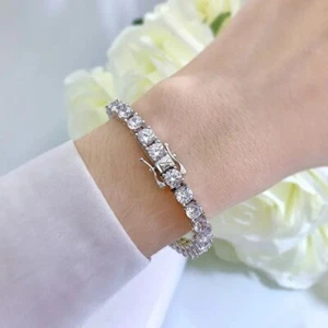 15 Ctw Round Lab Created Diamond 14K White Gold Plated Tennis 4 MM Bracelets 8" - Picture 1 of 7