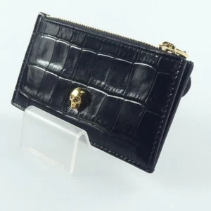 Alexander McQueen Skull Coin Card Holder Wallet Black Croc Embossed Leather - Picture 1 of 10