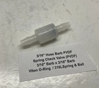 3/16" Hose Barb PVDF Spring Check Valve (3/16" Barb x 3/16" Barb) Viton / 316L - Image 1 of 4