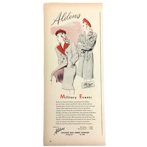 1943 Aldens Fashion PRINT AD Military Style Womens Coat RAF Blue Red WW2 Chicago - Picture 1 of 2