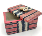 Boîte à boissons en pierre à savon africaine coquille de cowrie Kenya faite à la main design rayé safari