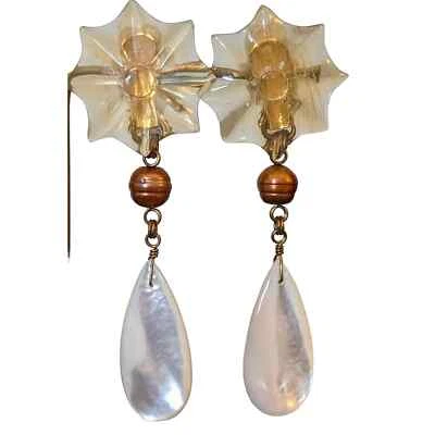 Pendientes firmados Stephen Dweck flor esterlina bronce perlas madreperla Foto 1 de 4