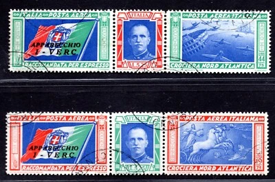 ITALY 1933 AIR MAIL COMPLETE STRIPS USED SCOTT #C48-C49, VF-XF - Image 1 of 2
