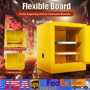 Industrial Flammable Liquid Yellow Safety Storage Cabinet 4 Gallon Manual Tool - Picture 1 of 24