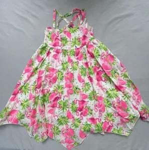 Tommy Bahama Girls Summer Dress Asymmetrical Hem Strap Size 8 White/Pink - Picture 1 of 7