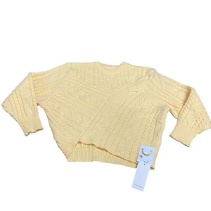 Commense Limoncello Oversized Sweater S Chunky Cable Knit Crop Batwing Yellow - Picture 1 of 7