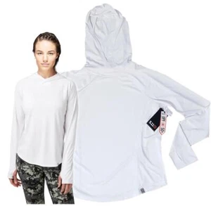 FELPA CON CAPPUCCIO UV 5.11 TACTICAL donna bianca manica lunga fori pollice nuova con etichetta - Foto 1 di 3