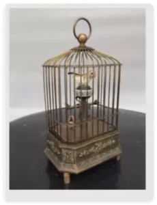 Antiguo reloj mecánico chino hecho a mano jaula de pájaros estatua - Imagen 1 de 7