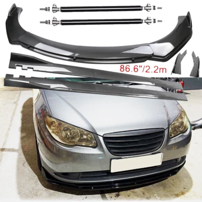 For Hyundai Elantra Carbon Fiber Front Bumper Lip Spoiler 86.6" Side Skirt Kit Foto 1 de 4