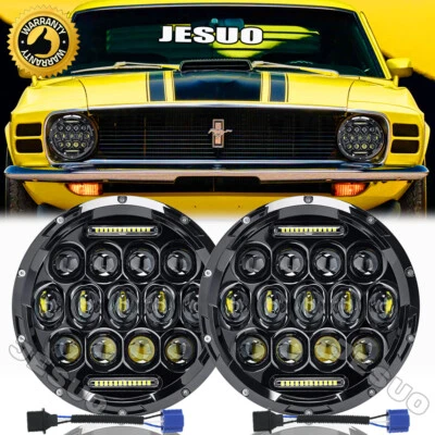 Fit 1970-1995 Land Rover Range Rover Classic DOT 7" Round Black LED Headlights Foto 1 de 4