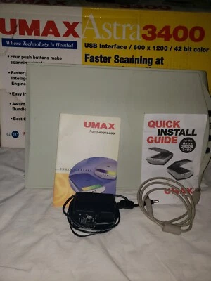 Escáner Umax Astra 3400 plataforma completa pg 600 x 1200 DPI/42 bits color con caja y hombre. Foto 1 de 4