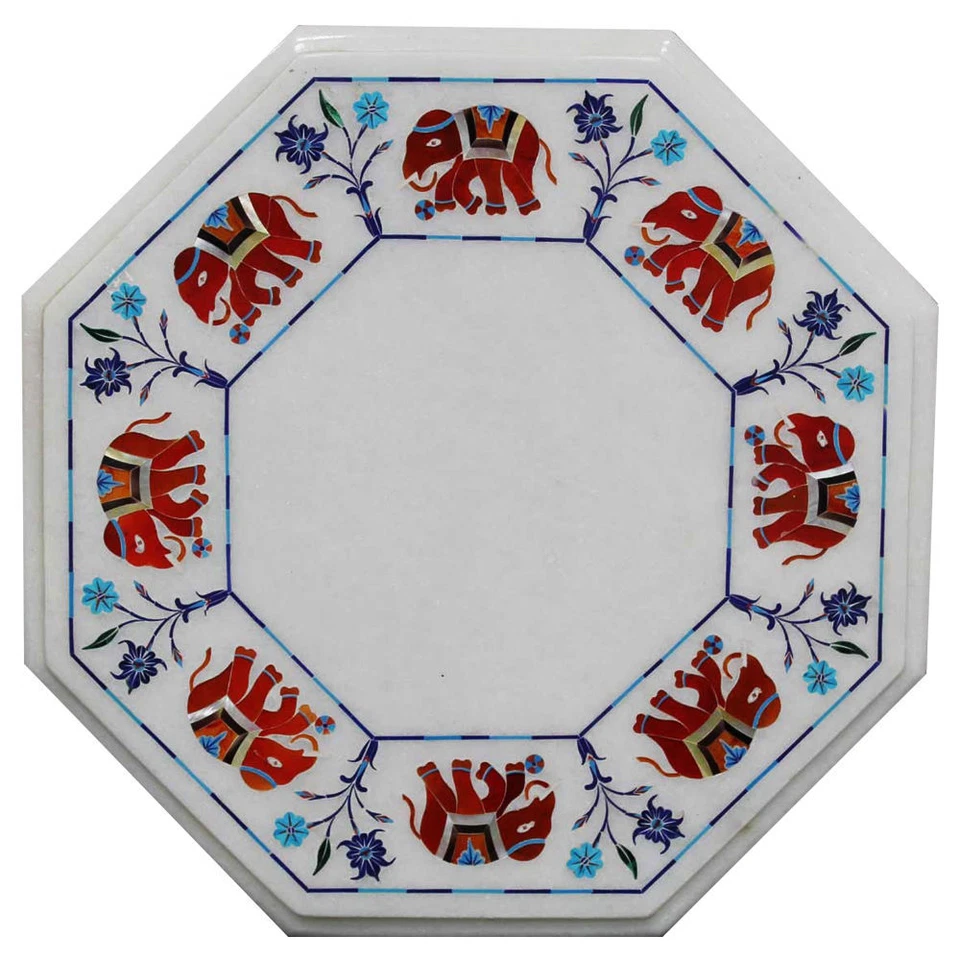18" Marble Center Table Top Pietra Dura Inlay Handicraft Work Home Decor - Image 1 of 1