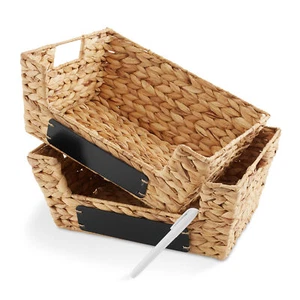 2pk Wide Pantry Baskets, Hyacinth Wicker Kitchen Shelf Storage Bins, Natural - Picture 1 of 1