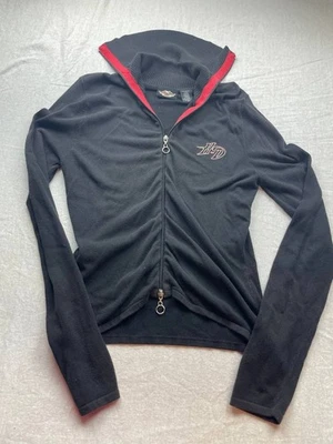 Cárdigan suéter vintage Harley Davidson para mujer negro mediano cremallera completa cuello Foto 1 de 4
