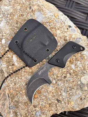 Cuchillo de hoja fija de 9 cm funda Kydex negro hoja de 4 cm Full Tang cuchillo de cuello afilado Foto 1 de 4