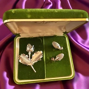 Distel Brosche Ohrringe Set Vintage Rapallo silberfarben durchbohrt Original Box - Bild 1 von 8