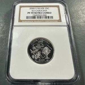 2000-S 25C South Carolina, SILVER PROOF State Quarter, NGC PF70 UCAM (86047) - Picture 1 of 2