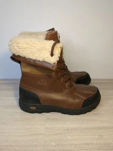 UGG Butte Boots Jungen Mädchen braun Leder Schnürung Wolle gefüttert wasserdicht Gr. 1 - Bild 1 von 11