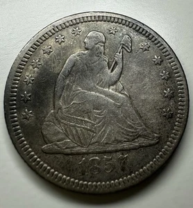 1857-O Seated Liberty Quarter E14 - Picture 1 of 7