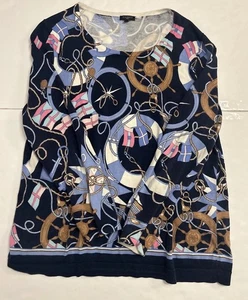 Talbots Plus Size 1X Nautical Novelty Print Long Sleeve Cotton Tencel Sweater - Picture 1 of 11