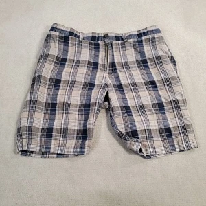 Banana Republic Aiden Shorts Herren 32 beige blau Leinen 9" Schrittlänge Chinohose kariert * - Bild 1 von 11