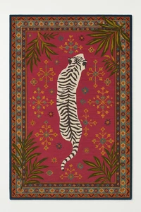 Handmade Boho Tiger Rug, Small Flower Design Living Room Bedroom Carpet 5x8 6x9 - Picture 1 of 3