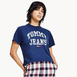 TOMMY JEANS Womens Classic College T-Shirt Womens Short Sleeve Top UK Small NEW