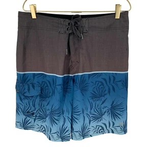 Ocean Current Boardshorts Mens 34 Gray Blue Palm Tree Cargo Beach Pool Swimwear - Picture 1 of 11