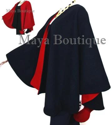 Abrigo Reversible Capa Ruana Abrigo Negro y Rojo Lana Cachemira Hecho en EE. UU. Maya Matazaro Foto 1 de 4