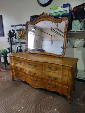 Vintage John Widdicomb  French  Dresser & Mirror - Solid wood, Brass handles Cover