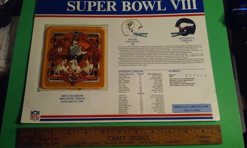 Willabee & Ward Super Bowl VIII - Dolphins/Vikings 9 X 12  Patch/Statistics Card Cover