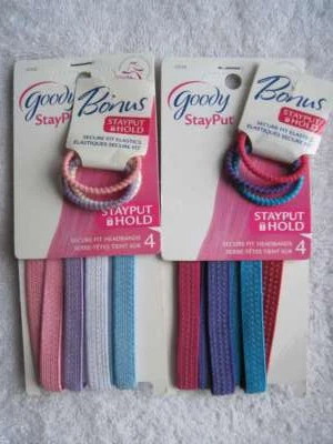 4 Goody 3/8 Inch Stay Put Slide Proof Hold Head Bands Wraps Secure Fit Fabric - Image 1 of 4