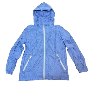 LL BEAN KIDS M (10-12) Rain Coat JACKET AKJ3 Blue Packable Hidden Hood Full Zip - Picture 1 of 10