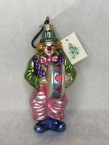 Soffieria De Carlini Clown Vetro Decorazione Natalizia Tamburo Glitter 5,5” Italia - Foto 1 di 7