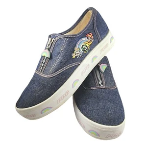 Vintage Powerpuff Girls Denim Shoes Embroidered Characters Zip Sneakers Size 3.5 - Picture 1 of 12