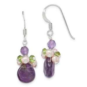 37mm Amethyst, Peridot & Peach Freshwater Cultured Pearl Dangle Earrings - Picture 1 of 4