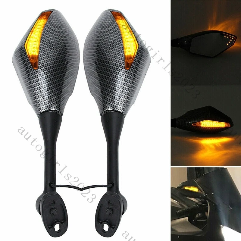 For Honda CBR 600 F3 F4 Motorcycle Rearview Mirrors LED Turn light Carbon Black — 第 1/4 张图片